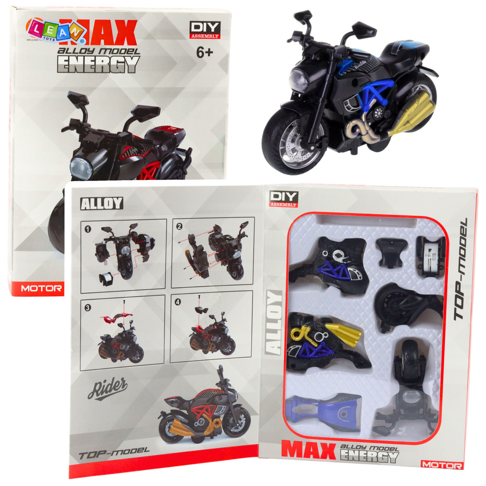 Motociklo modelis 1:14 mėlynas surinkimui