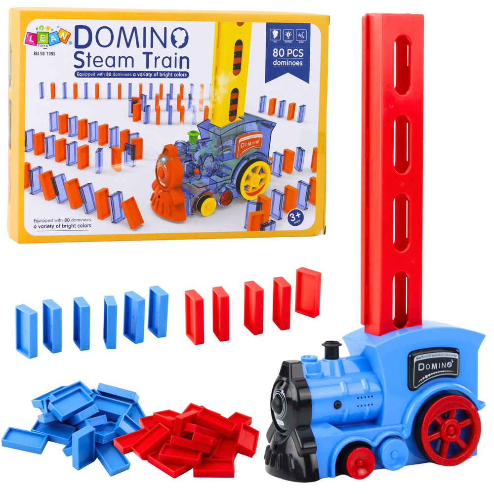 Elektrinis garų lokomotyvas su domino kaladėlėmis 80 vnt.