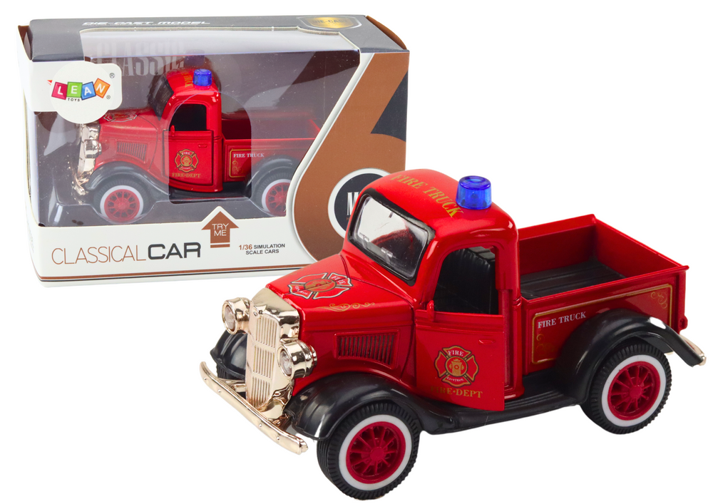 Klasikinis gaisrinės automobilio modelis 1:36 su šviesomis ir garsu