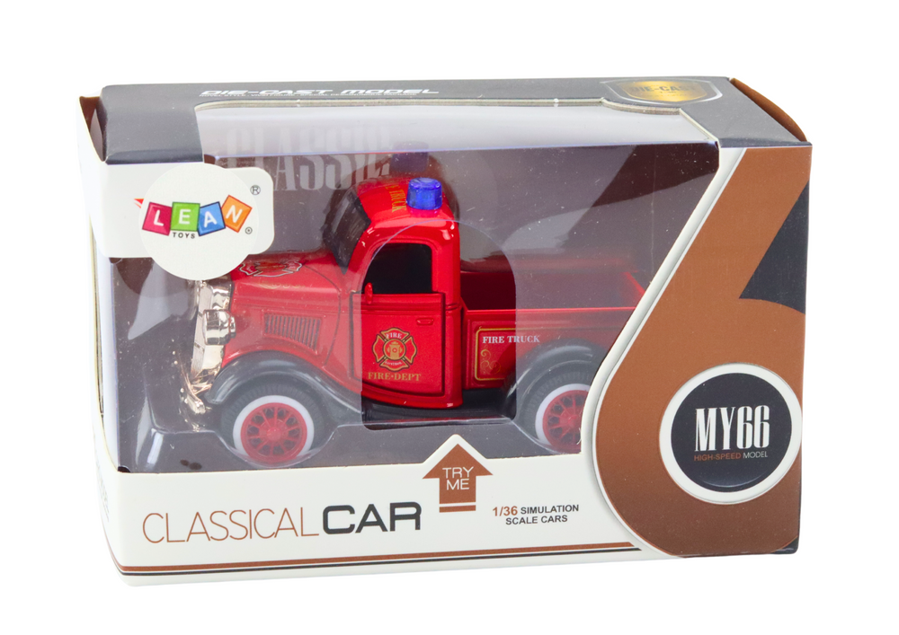 Klasikinis gaisrinės automobilio modelis 1:36 su šviesomis ir garsu
