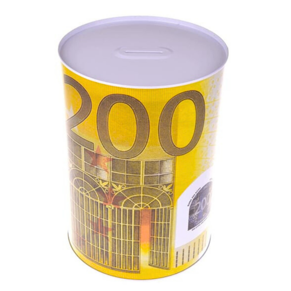 Metalinė taupyklė su 200 eurų banknoto atspaudu, 16,5 x 12 cm