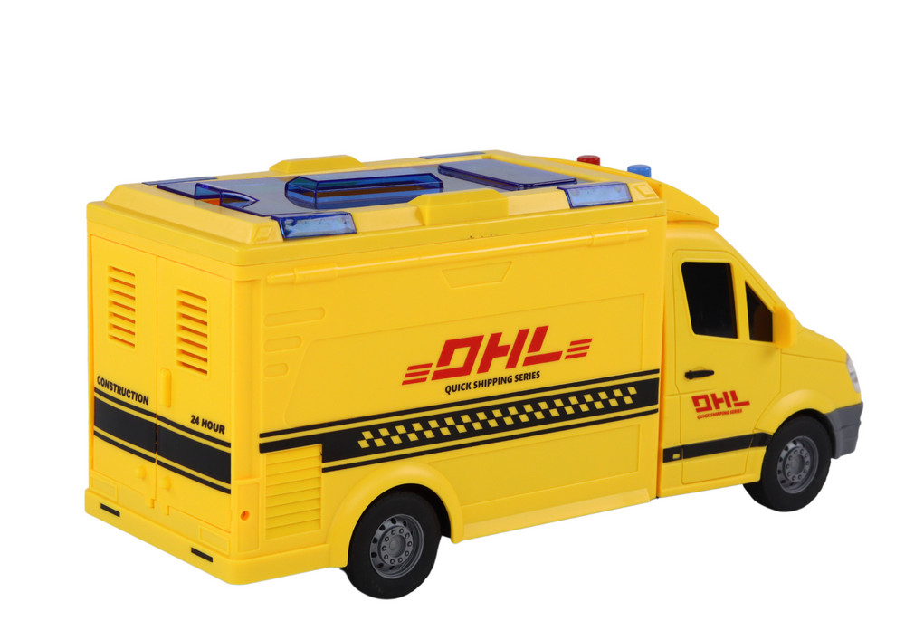 Geltonas pristatymo automobilis 1:16 su šviesomis ir garsais