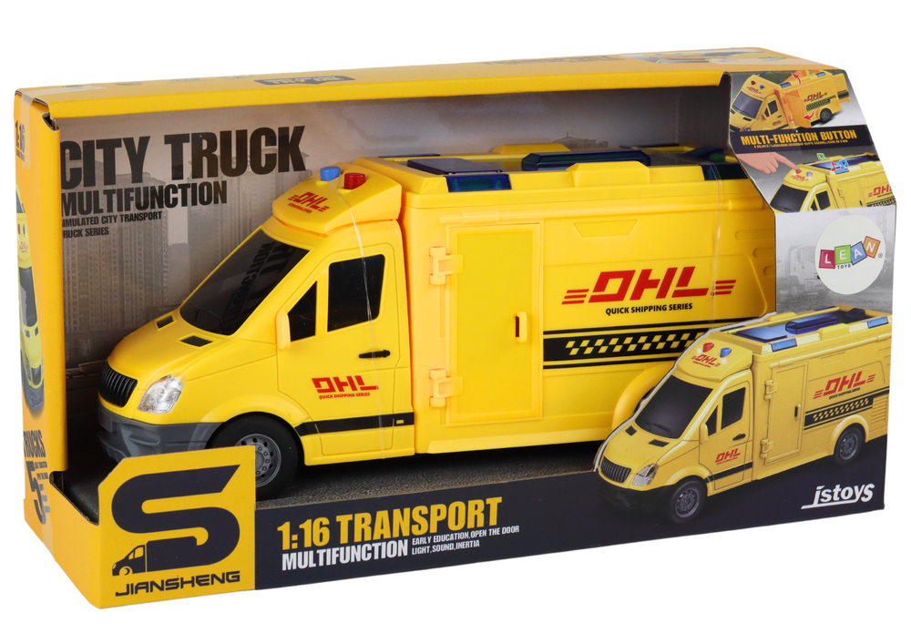 Geltonas pristatymo automobilis 1:16 su šviesomis ir garsais