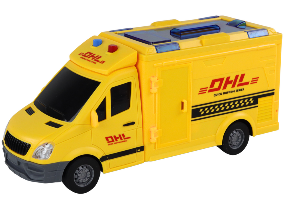 Geltonas pristatymo automobilis 1:16 su šviesomis ir garsais
