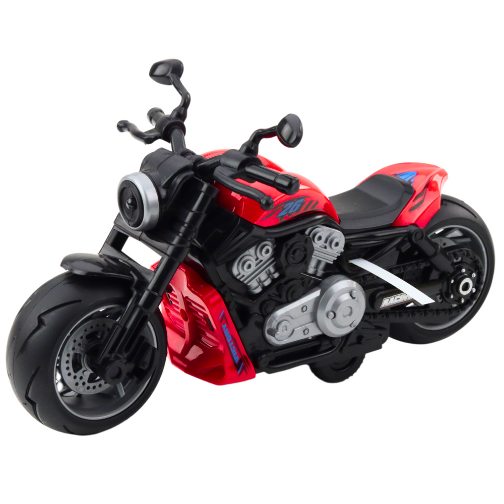 Žaislinis motociklas su šviesos ir garso efektais, raudonas