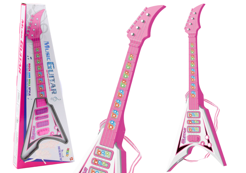 Vaikiška elektrinė gitara su šviesomis ir melodijomis, rožinė
