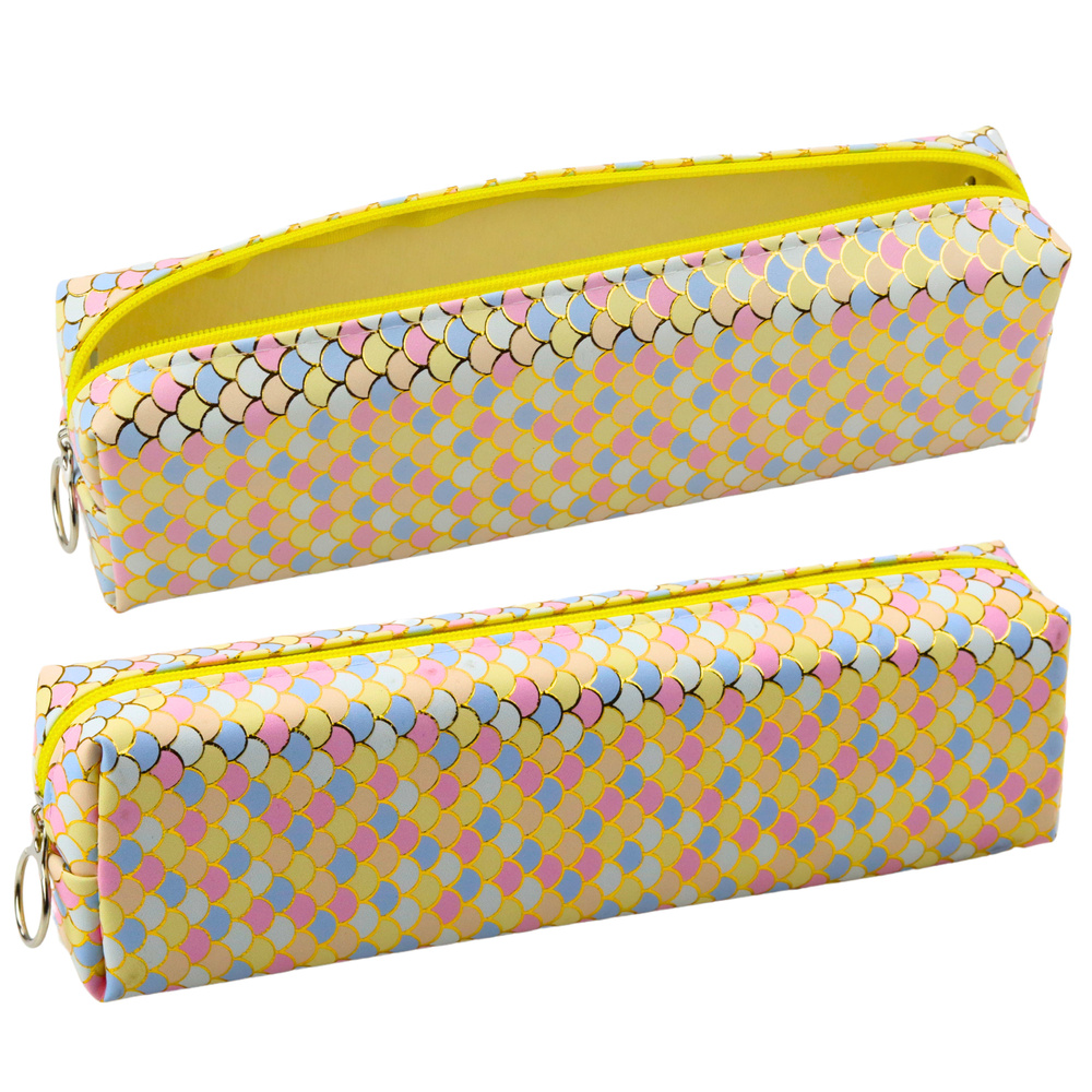 Penalas su žuvies žvynų raštu ir dideliu geltonu užtrauktuku 21x6x4 cm