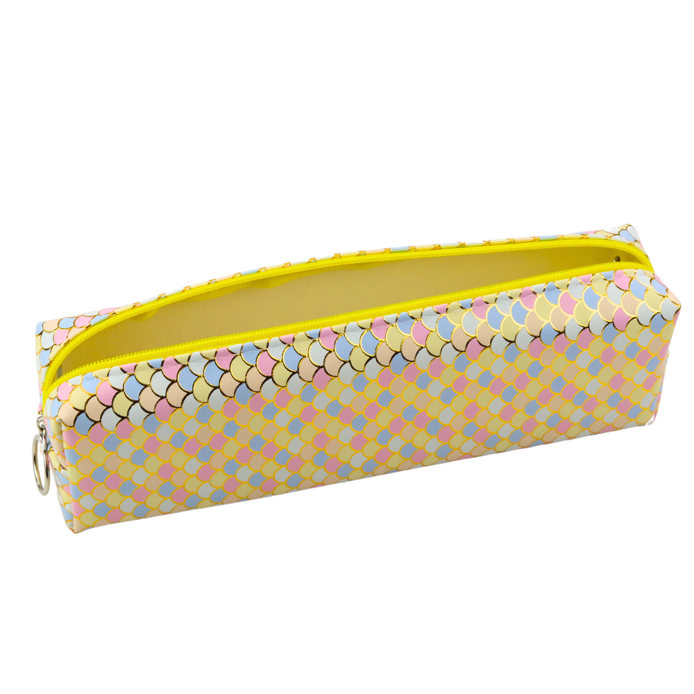 Penalas su žuvies žvynų raštu ir dideliu geltonu užtrauktuku 21x6x4 cm