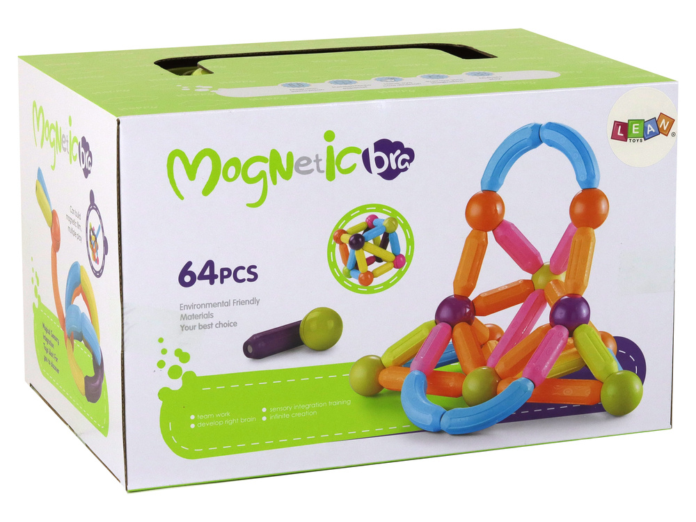 Magnetinių kaladėlių rinkinys su dėklu, 64 dalys
