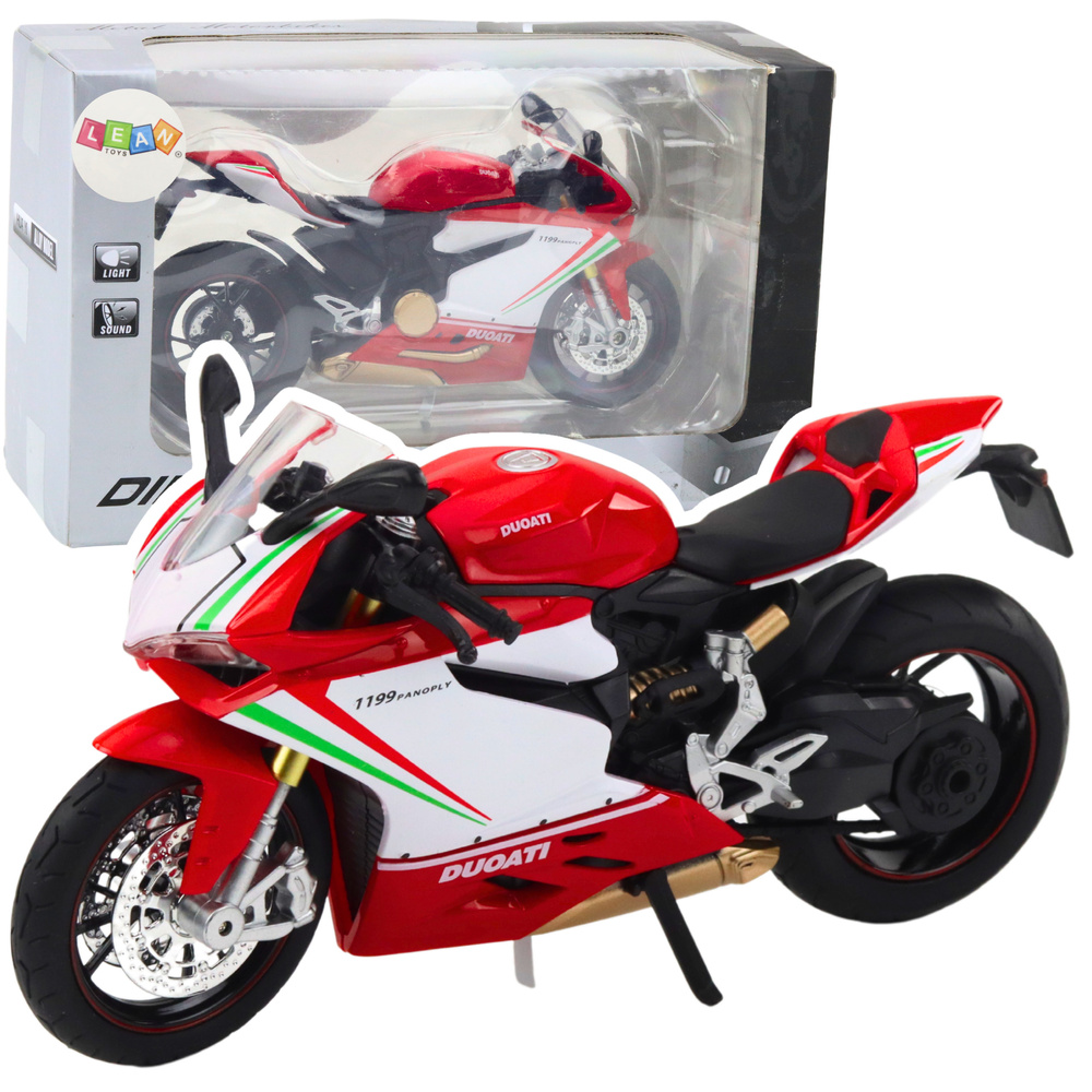 Raudonas metalinis sportinis motociklas su šviesomis ir garsais 1:12