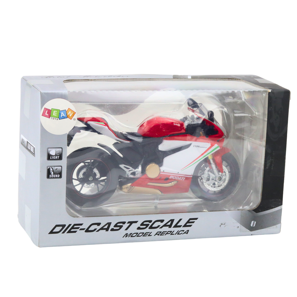 Raudonas metalinis sportinis motociklas su šviesomis ir garsais 1:12