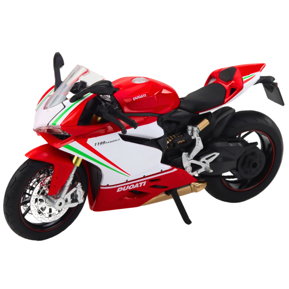 Raudonas metalinis sportinis motociklas su šviesomis ir garsais 1:12