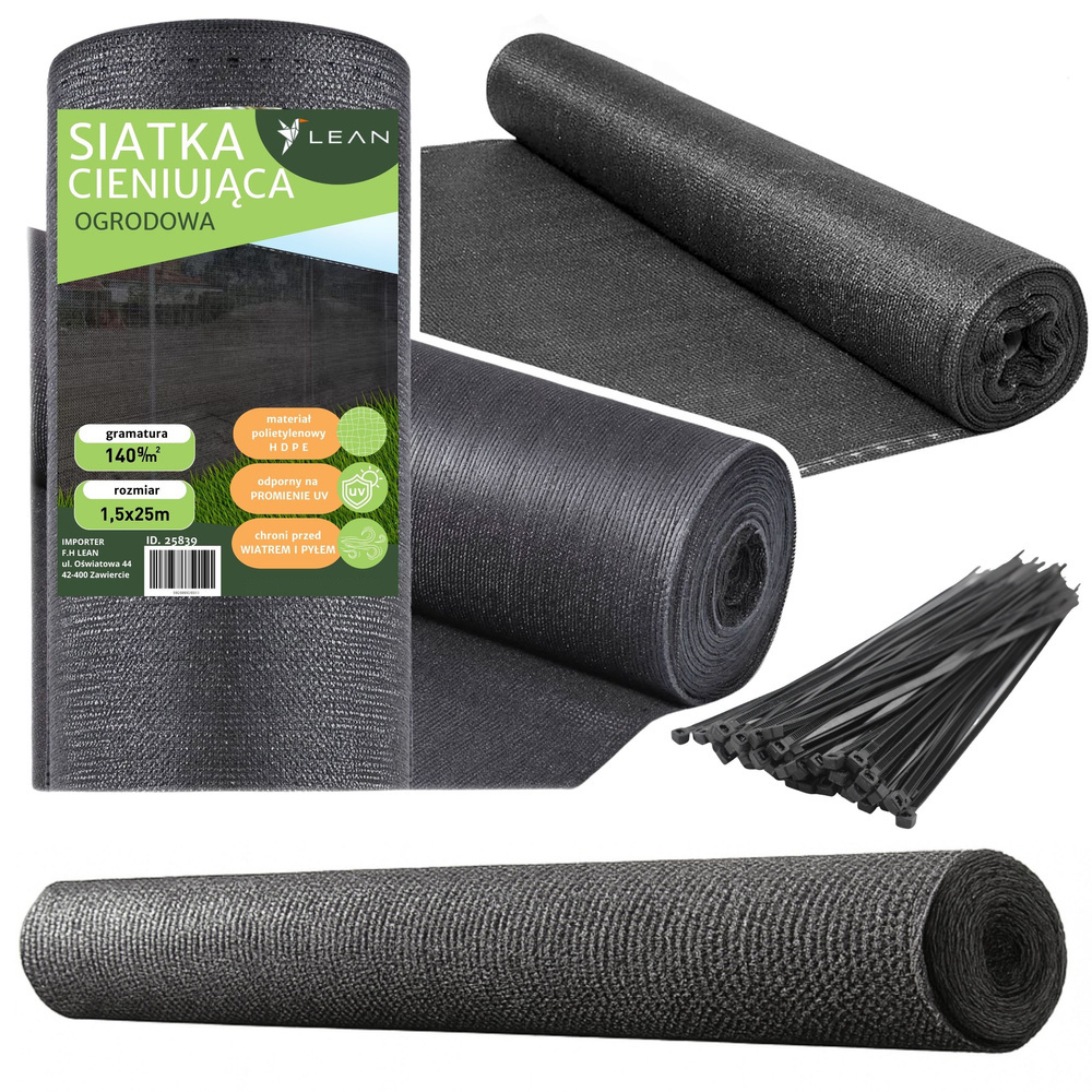 Tinklinė uždanga tvorai, balkonui, 1.5 x 25 m, 140 g/m², pilka