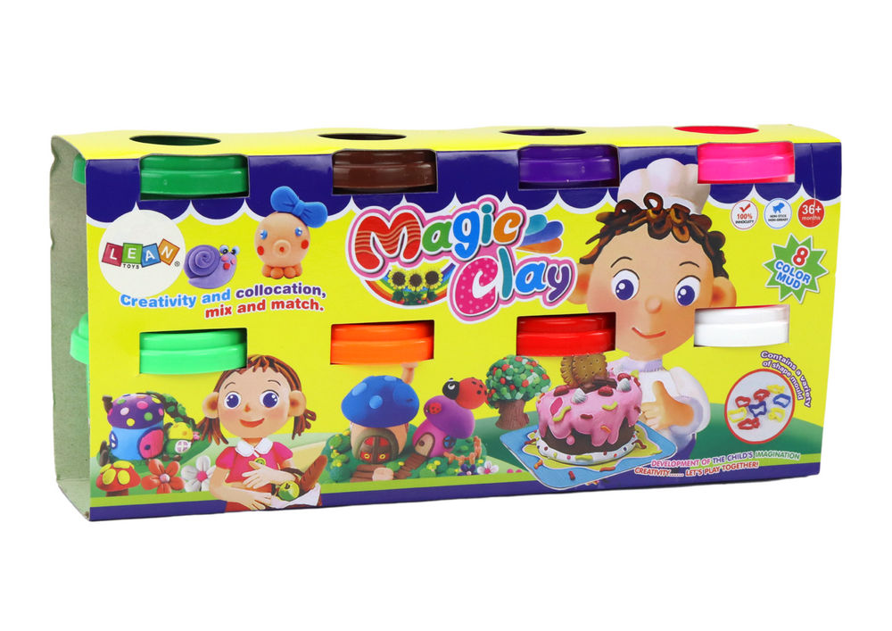Plastilino rinkinys puodeliuose, 8 spalvos su formelėmis
