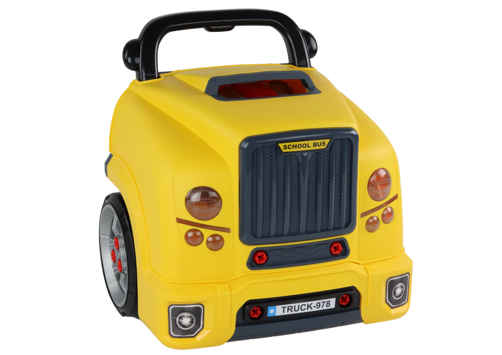 Žaislinio autobuso variklio remonto dirbtuvės pasidaryk pats lean toys, geltonas
