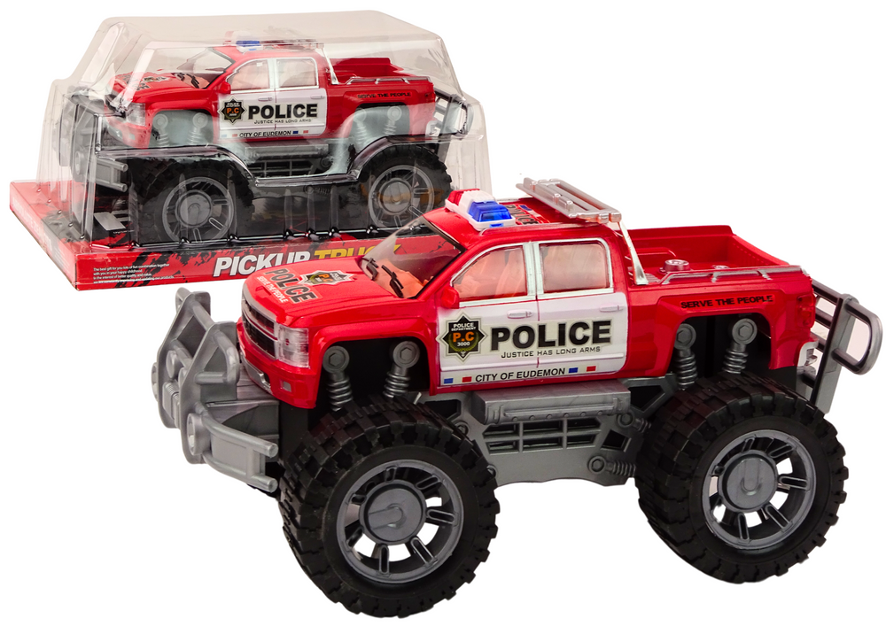Raudonas visureigis policijos pikapas žaislas