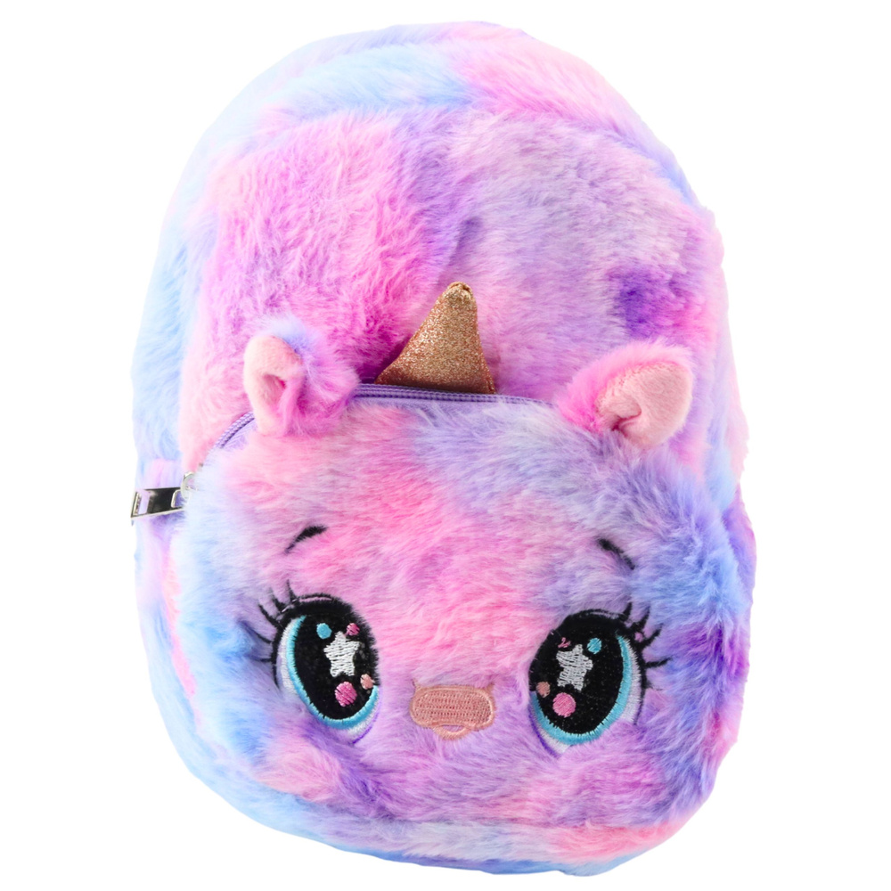 Vaikiška pliušinė vienaragio kuprinė, mėlyna ir rožinė, 20 cm, 3l
