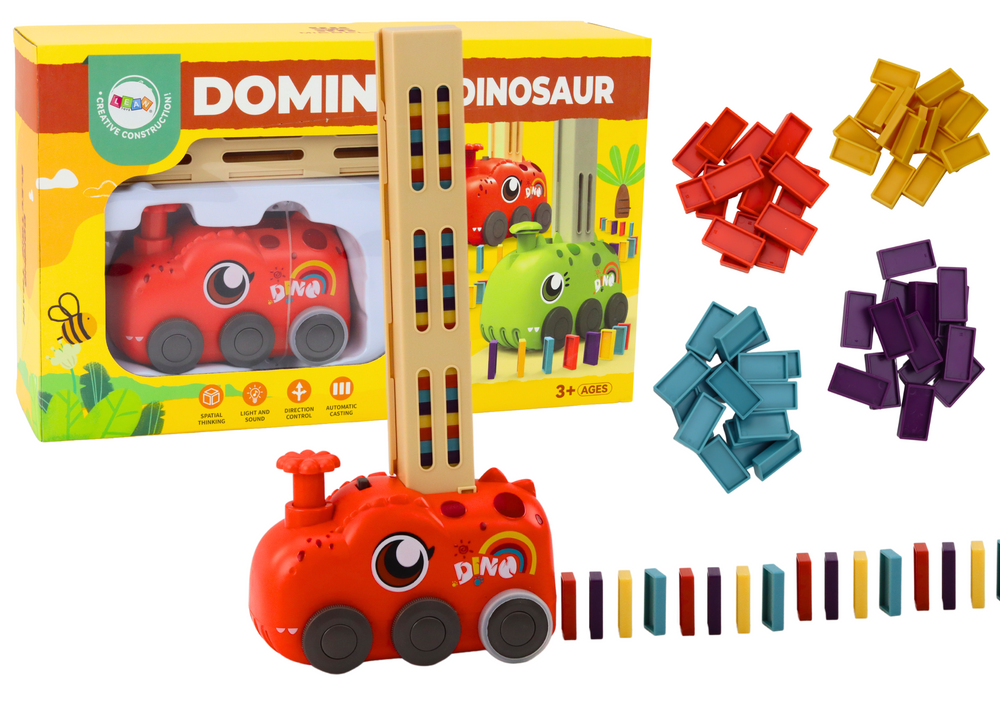 Raudonas Dinozauras - Baterijomis Varomas Automobilis su Domino Kaladėlėmis