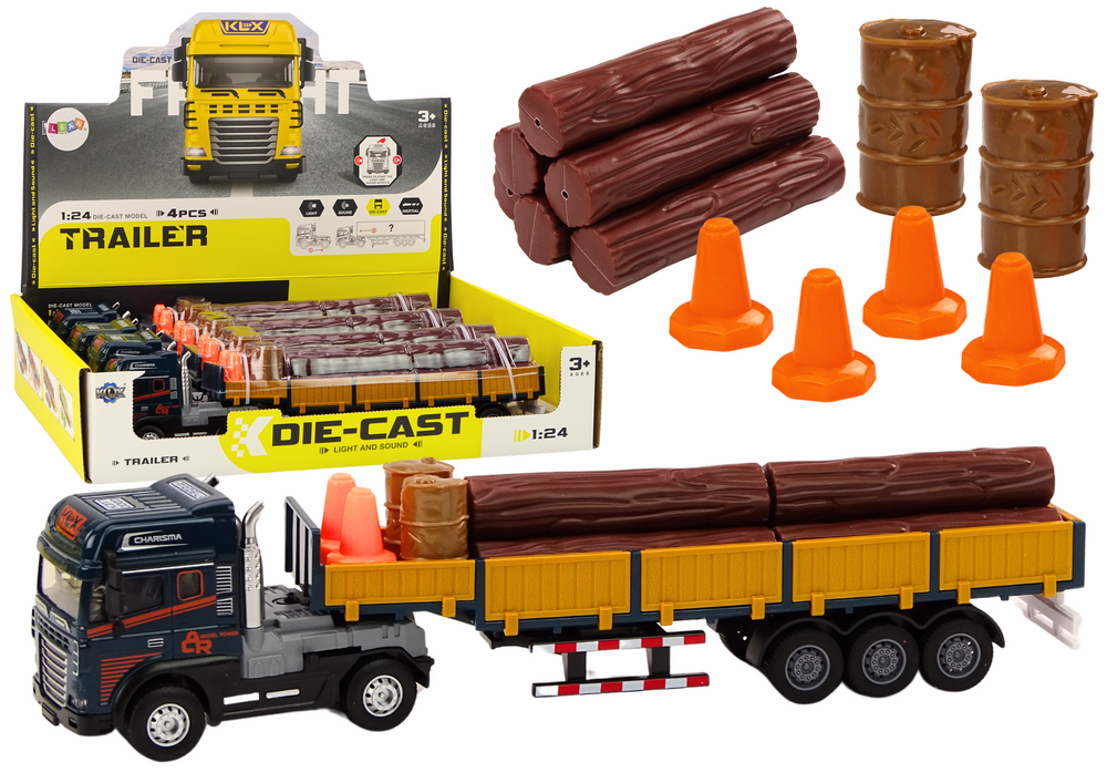 Žaislinis sunkvežimis su priekaba, šviesomis, garsu ir priedais lean toys