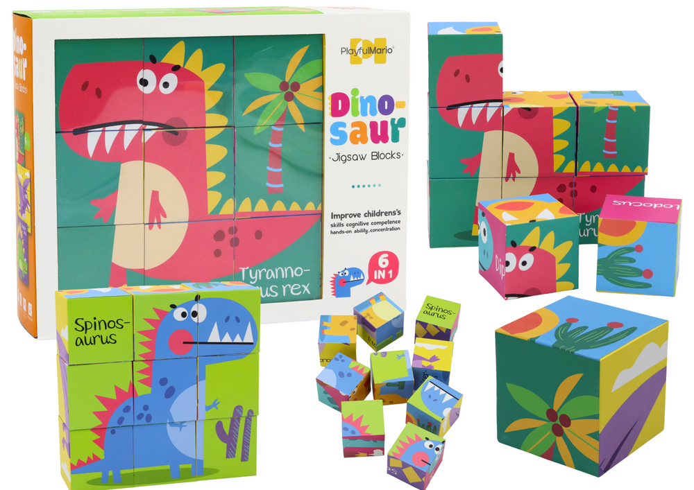 Spalvotos dėlionės blokai dinozaurai 6in1, 9 el.