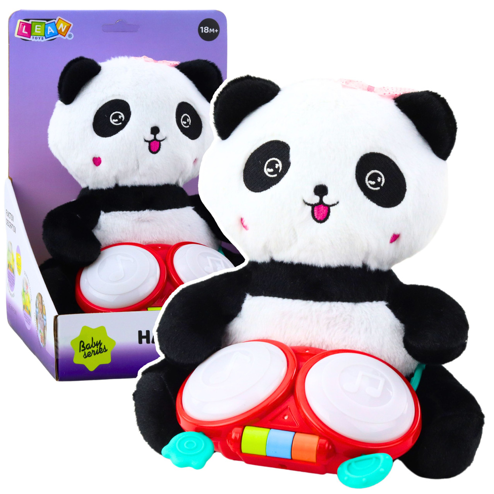 Pliušinė panda su būgnais, interaktyvus žaislas, 26x19.5x19 cm
