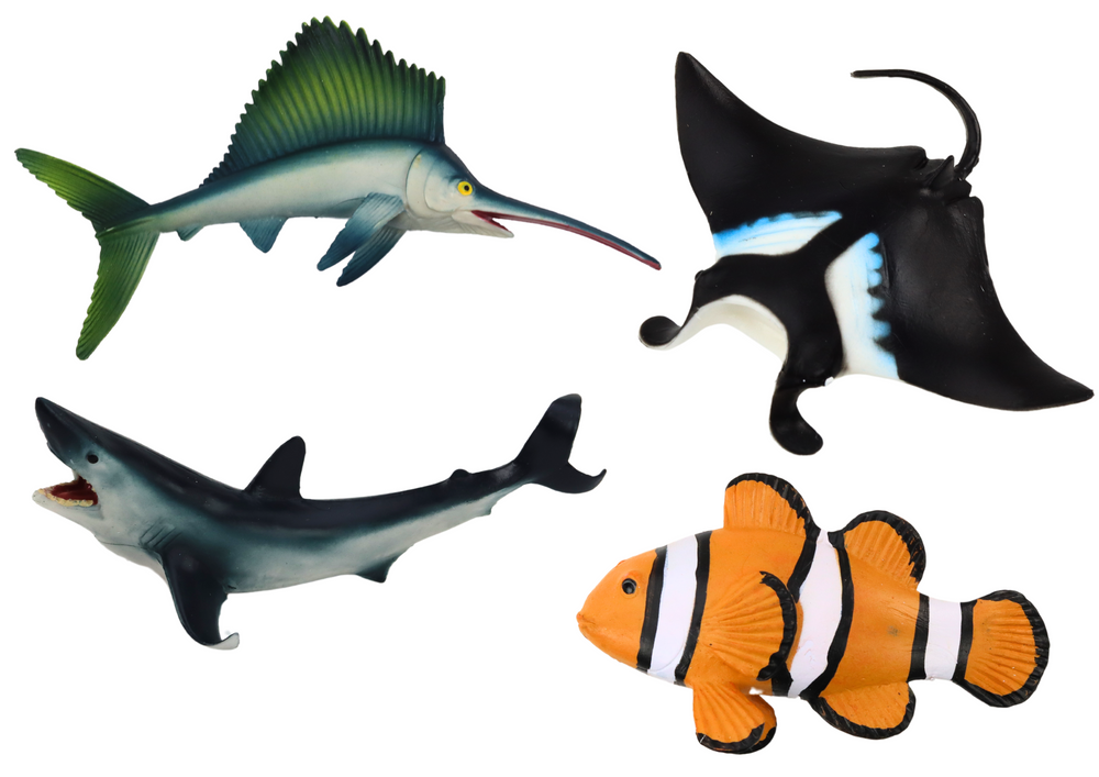 Jūros gyvūnų figūrėlių rinkinys: ryklys, delfinas, rajus, 5 vnt. 1