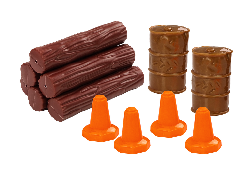 Žaislinis sunkvežimis su kranu, grasu, šviesomis ir priedais lean toys