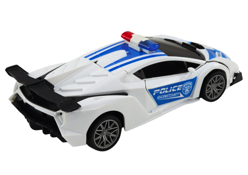 Nuotolinio valdymo policijos automobilis-transformeris 2in1 su šviesomis ir garsais
