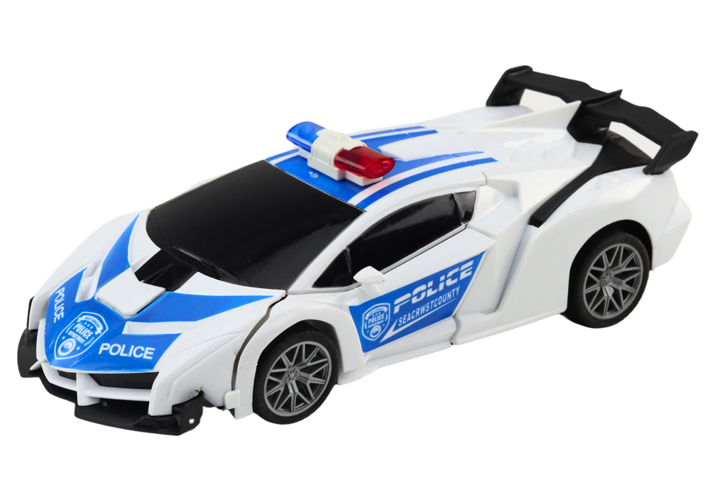 Nuotolinio valdymo policijos automobilis-transformeris 2in1 su šviesomis ir garsais