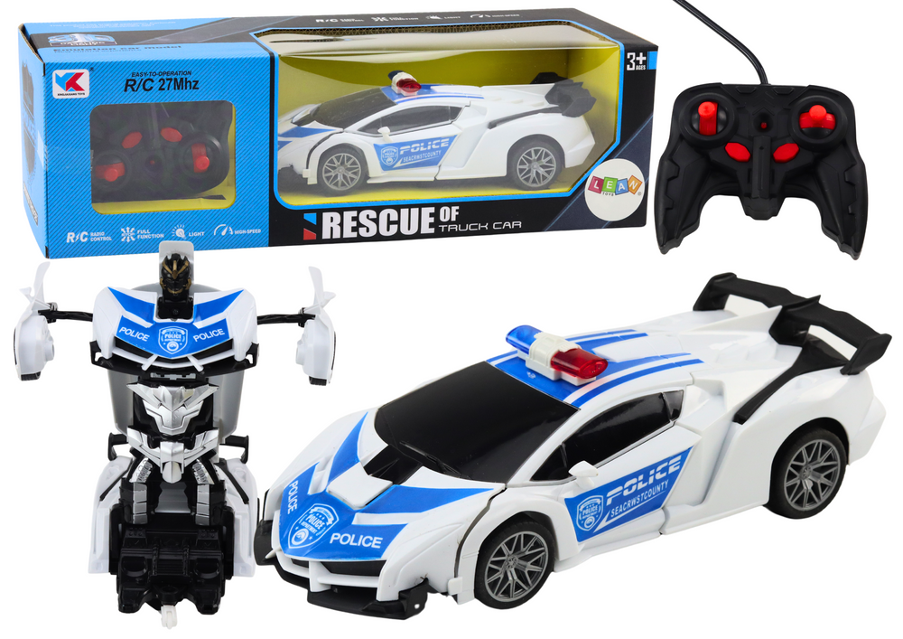 Nuotolinio Valdymo Policijos Automobilis-Transformeris 2In1 Su Šviesomis Ir Garsais