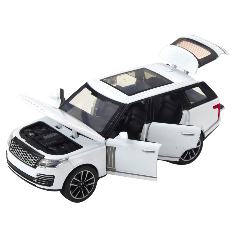 Metalinė land rover mašinėlė su šviesomis ir garsais, balta, 15x7x6 cm 2