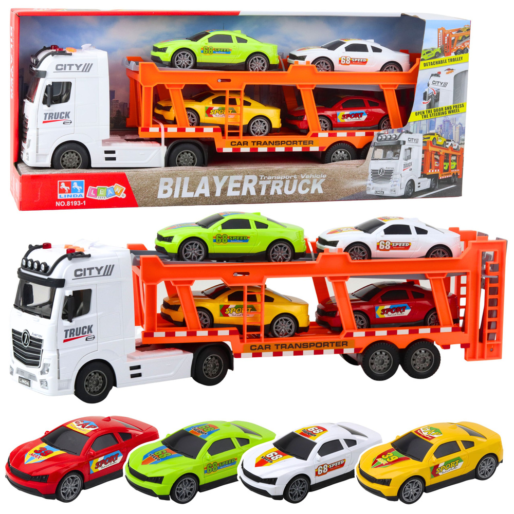 Vilkikas su šviesomis ir garsais, 57 cm, 4 automobiliai