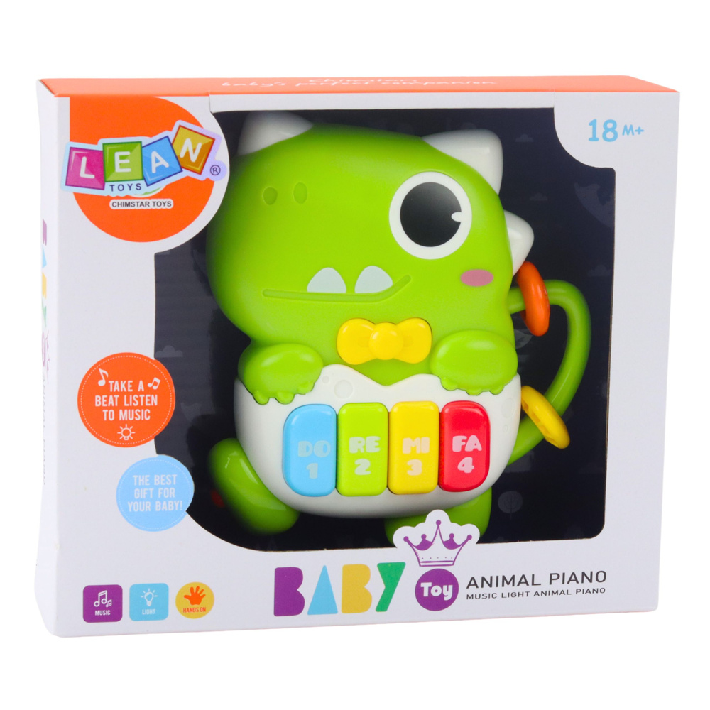 Žalias dinozauras mini pianinas su šviesos ir garso efektais