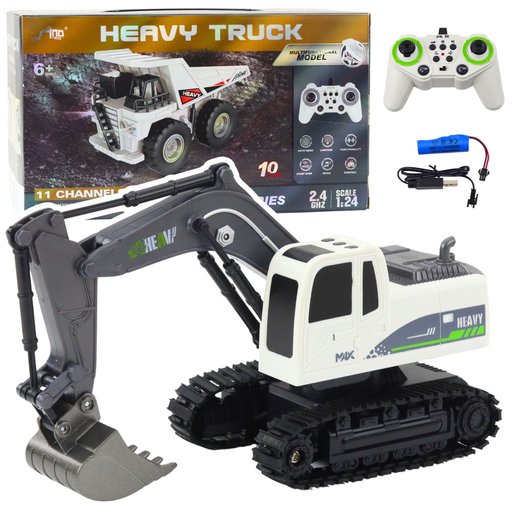 Nuotoliniu būdu valdomas ekskavatorius heavy truck 1:24 su šviesomis ir garsais