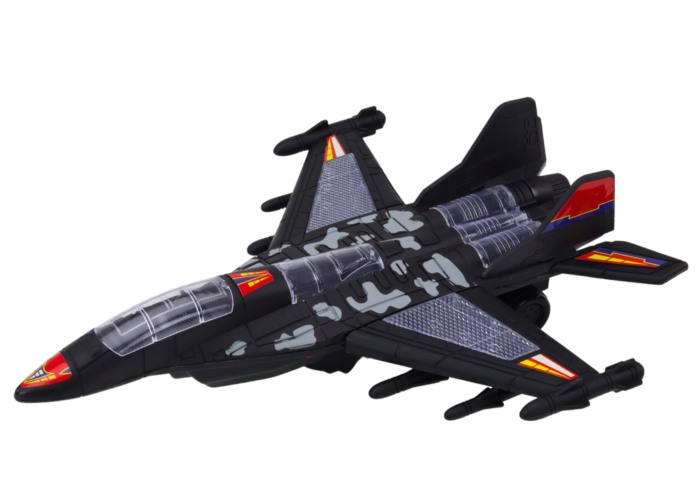 Juodas f35 karinis lėktuvas su šviesomis ir garsais