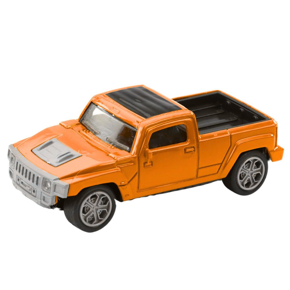 Metalinis oranžinis automobilis su kemperiu