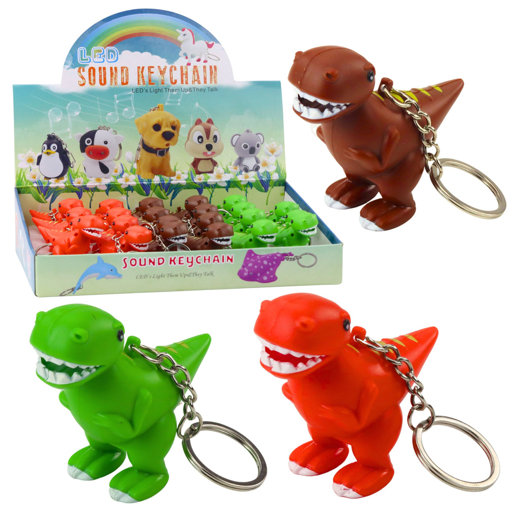 Dinozauras led raktų pakabukas su garsu, 6x5.5 cm