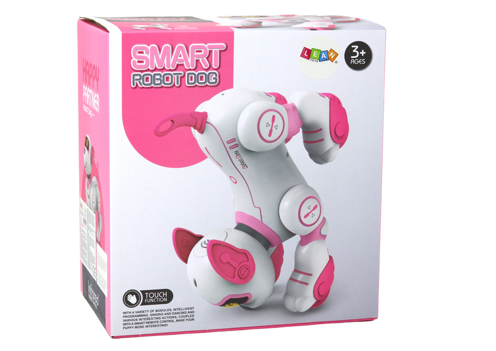 Nuotoliniu būdu valdomas interaktyvus šuo - robotas lean toys, rožinis/baltas