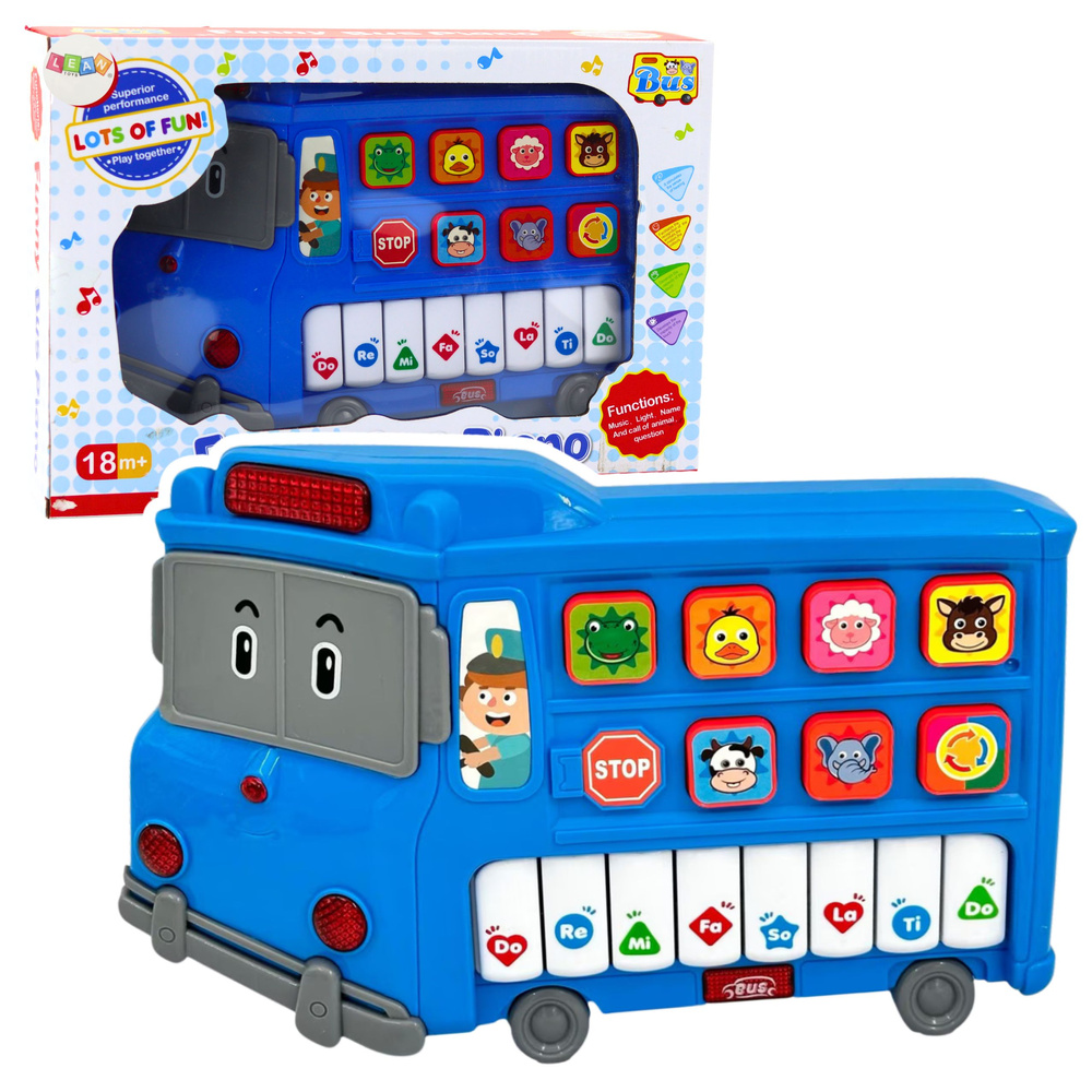 Mokomasis pianinas vaikams, mėlynas autobusas