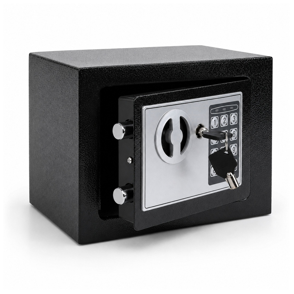Elektroninis seifas su PIN kodu, 6 l, juodas, 22,5 × 17 × 16 cm