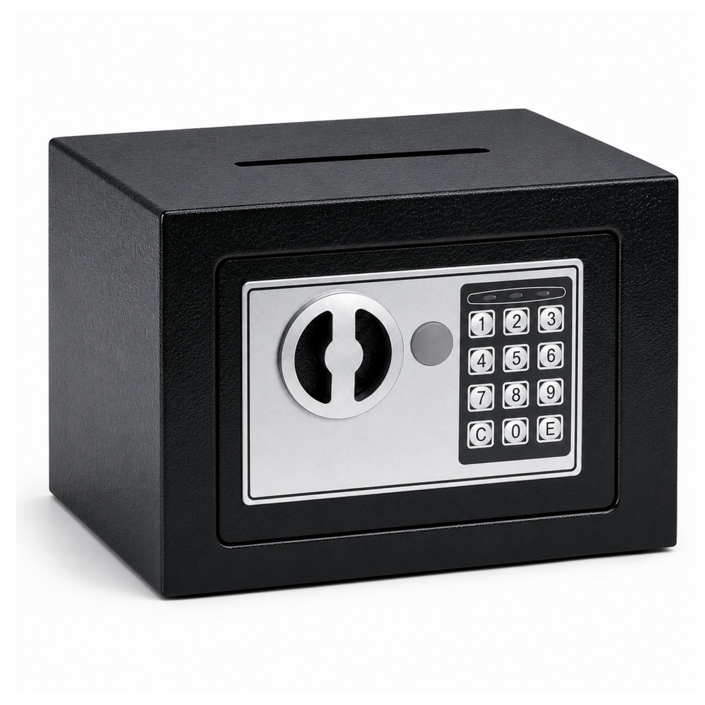 Elektroninis seifas su PIN kodu, 6 l, juodas, 22,5 × 17 × 16 cm 2