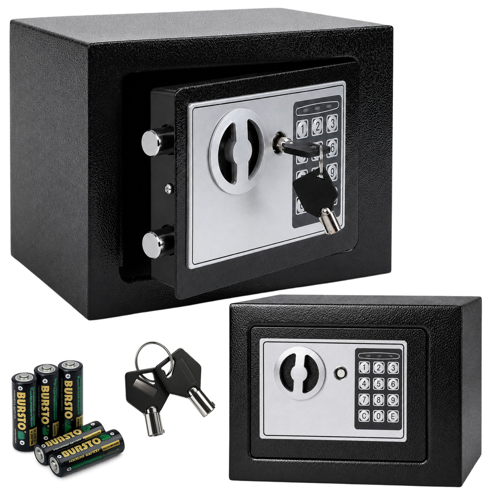 Elektroninis seifas su PIN kodu, 6 l, juodas, 22,5 × 17 × 16 cm
