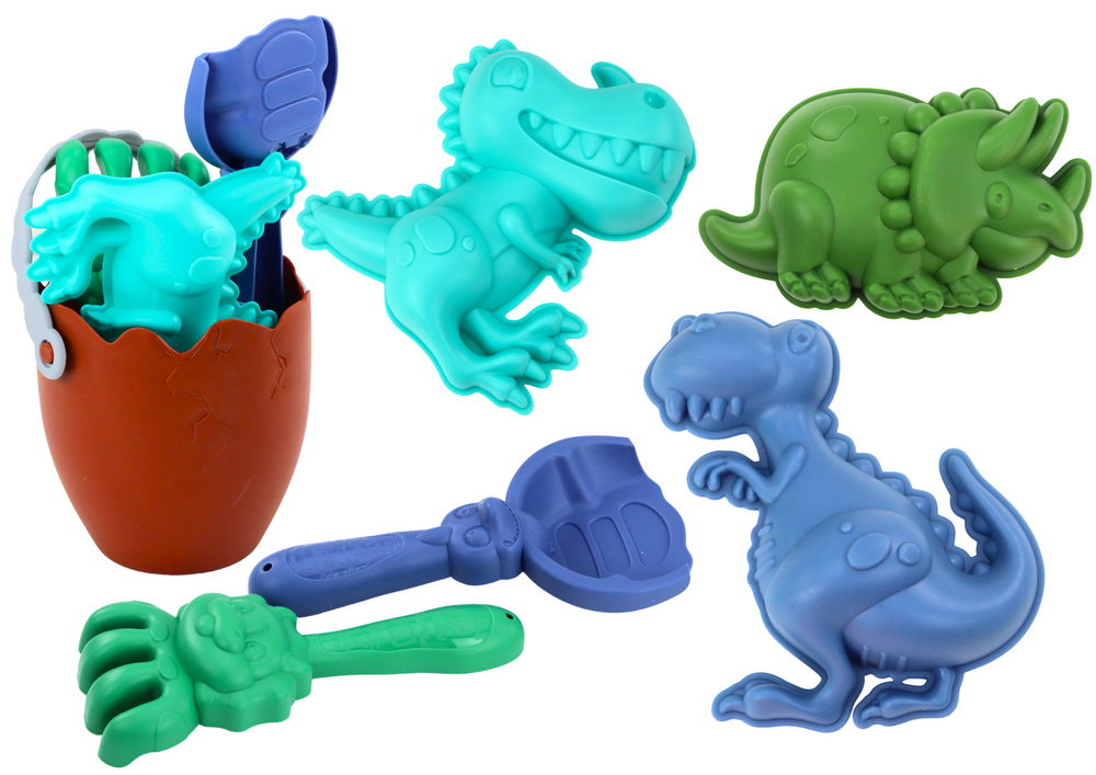 Dinozaurų smėlio žaislų rinkinys su kibiru ir formelėmis
