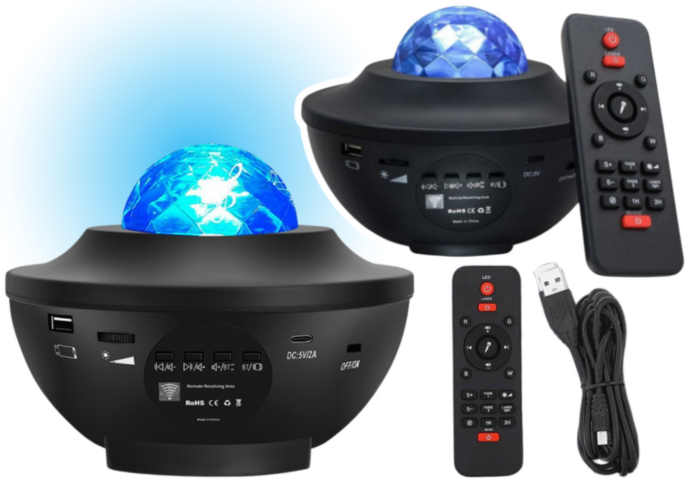 Žvaigždžių projektorius led lempa su bluetooth garsiakalbiu ir nuotolinio valdymo pultu