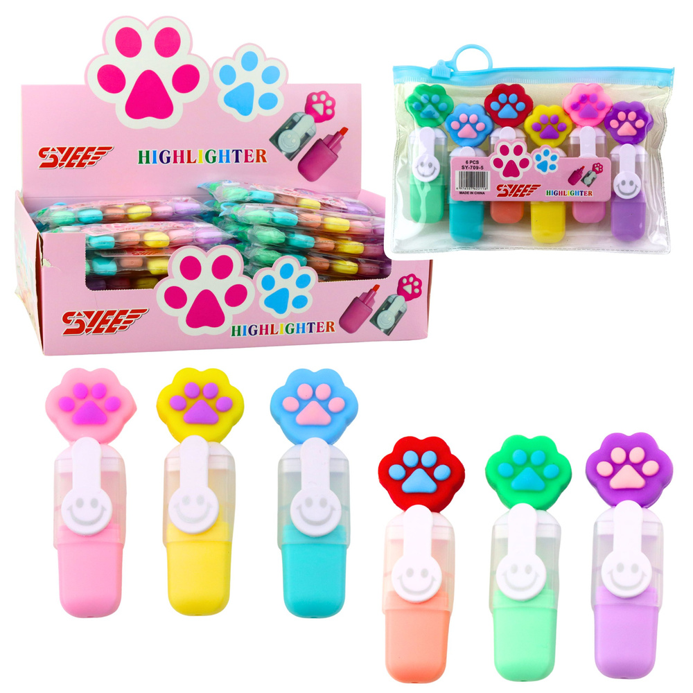 Mini žymeklių rinkinys su letenėlės segtuku, 6 vnt, 8 cm