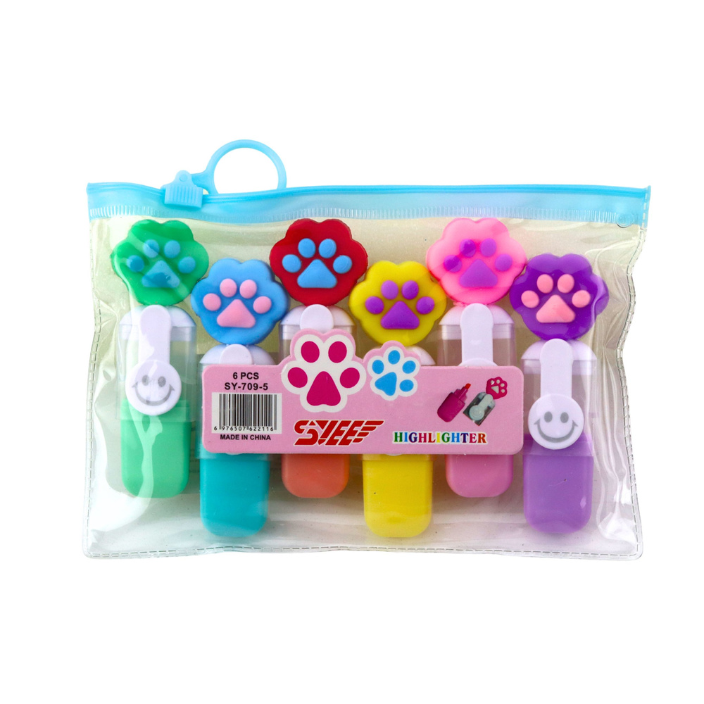 Mini žymeklių rinkinys su letenėlės segtuku, 6 vnt, 8 cm