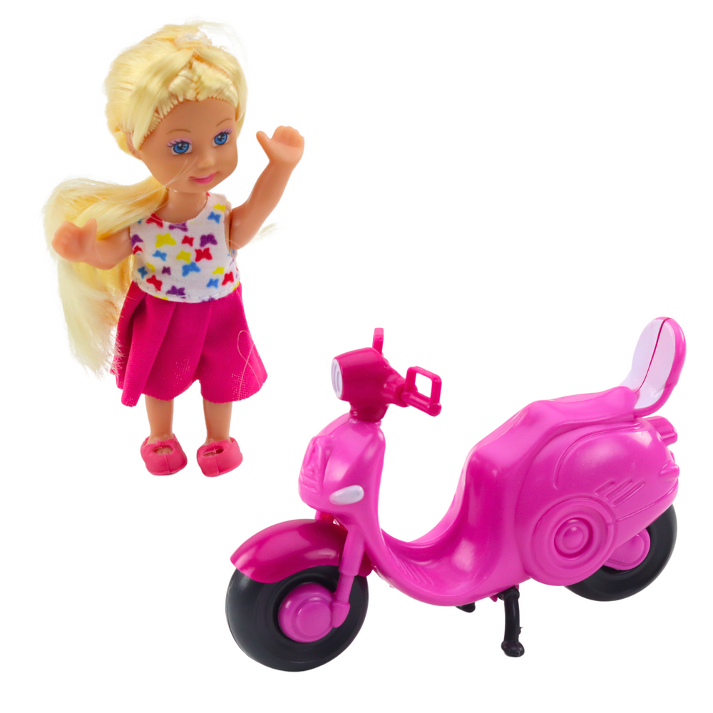 Mini lėlė su paspirtuku ir šalmu