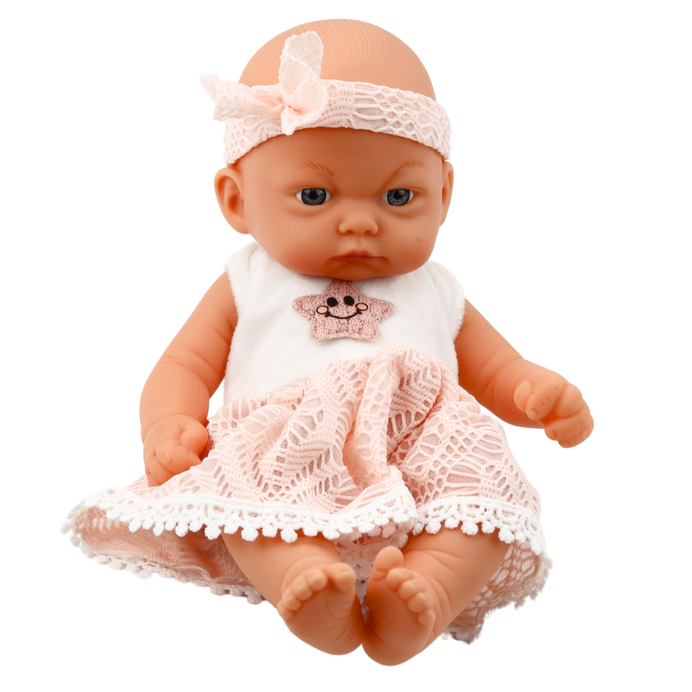 Lėlė kūdikis su rožine suknele ir galvos juosta, 24 cm 1