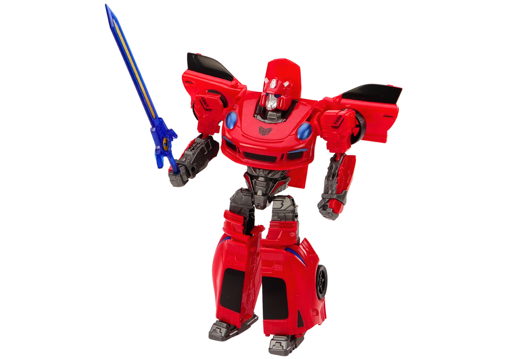 Transformuojamas raudonas sportinis auto-robotas 2in1