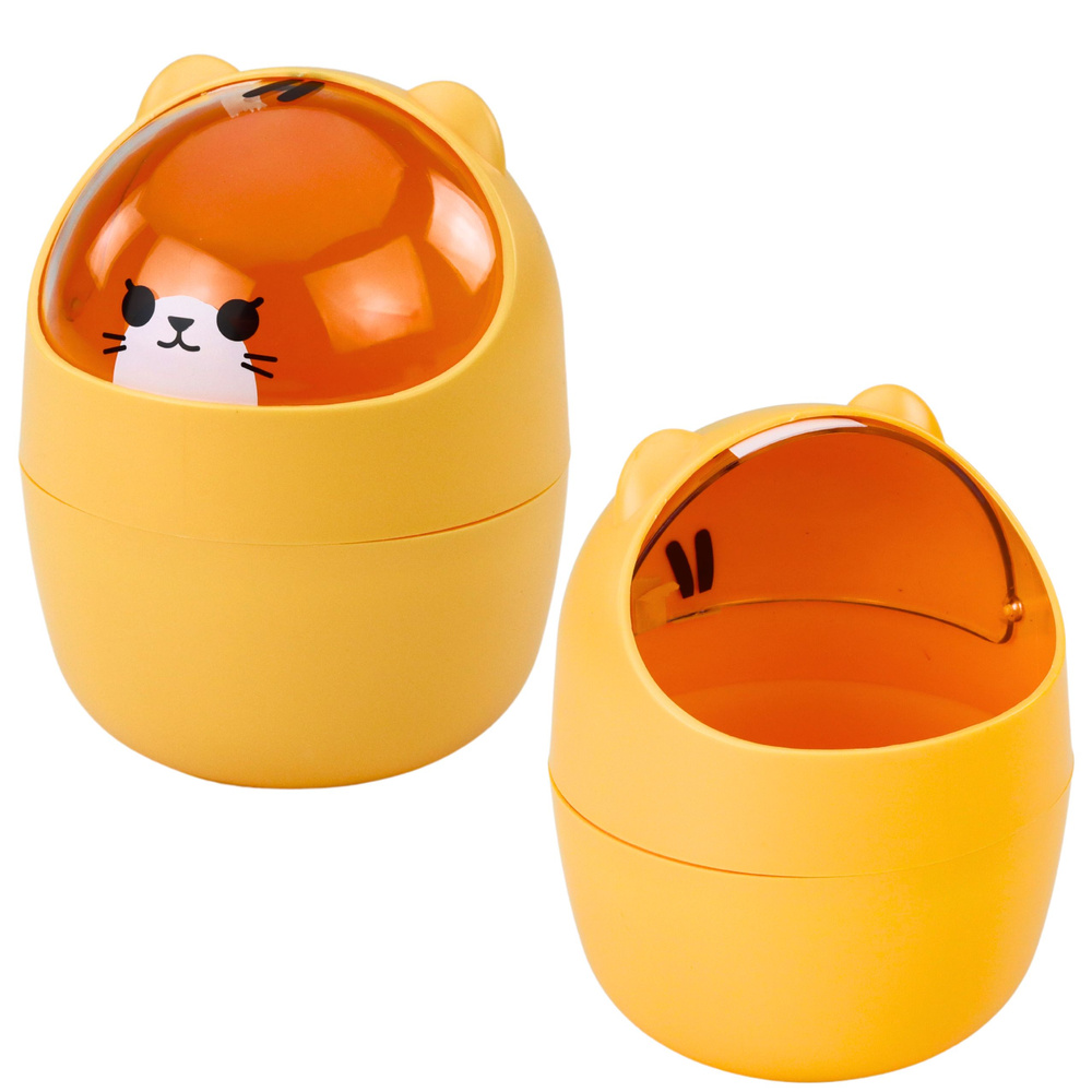 Mini stalo krepšelis su meškiuko dangčiu, oranžinis, 1 l, 16 cm